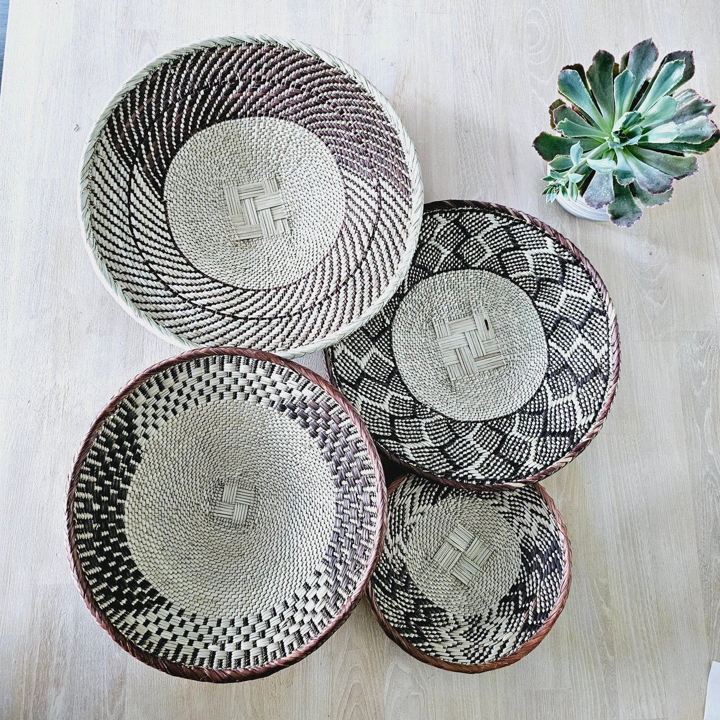 Set of 4 Handmade African Baskets Zimbabwe | Boho Wall Decor