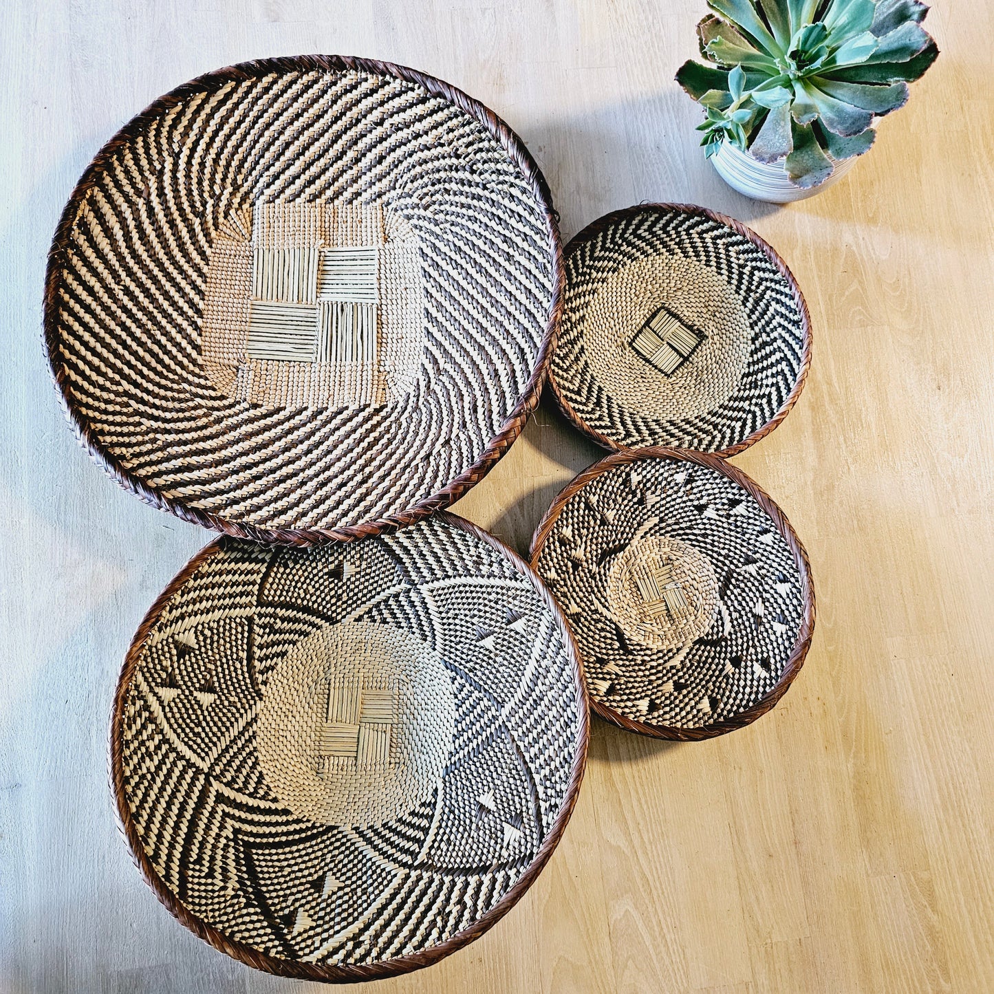 Set of 4 Handmade African Baskets Zimbabwe | Boho Wall Decor