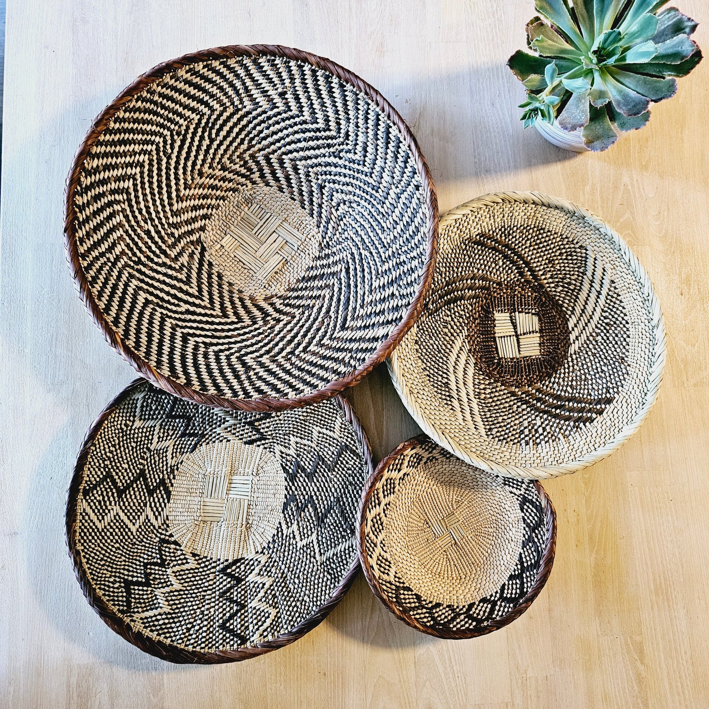 Set of 4 Handmade African Baskets Zimbabwe | Boho Wall Decor