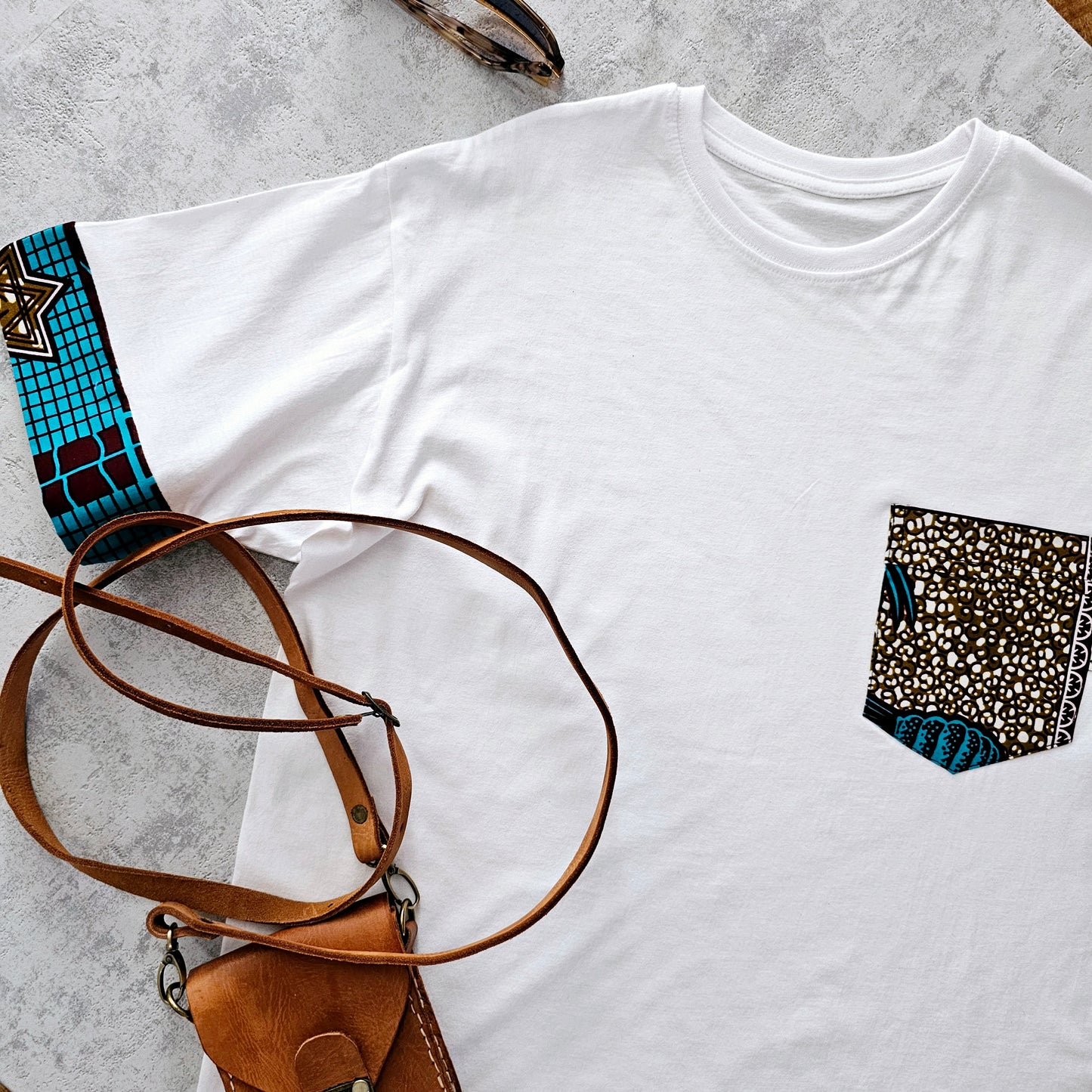 Africa Print Detailed T-Shirt | Ankara Detail and Pocket