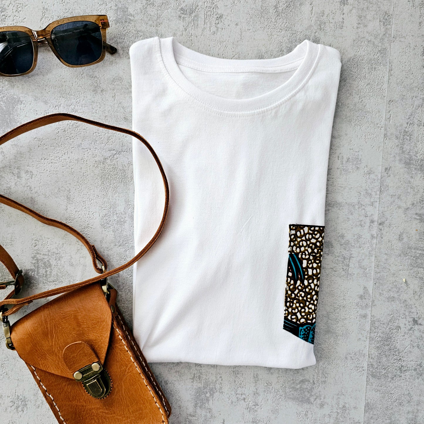 Africa Print Detailed T-Shirt | Ankara Detail and Pocket