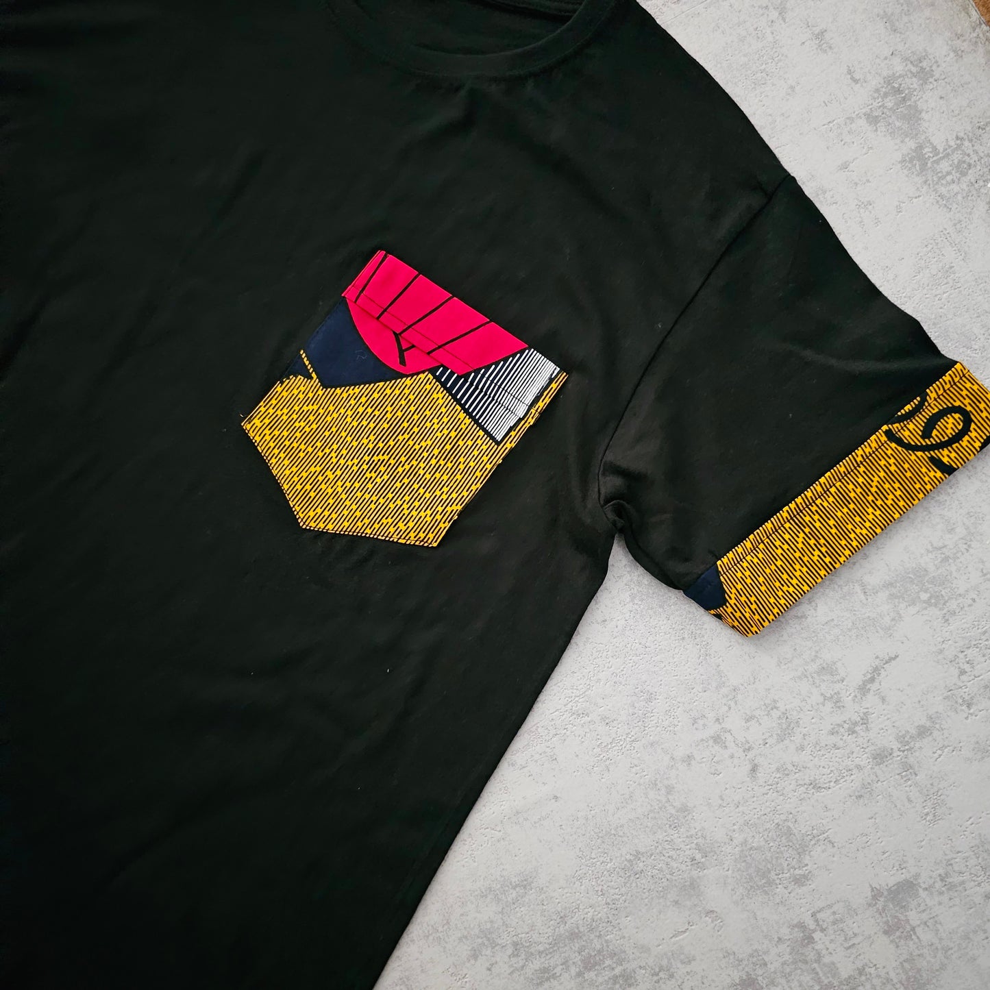 Africa Print Detailed T-Shirt | Bogolan Print Detail and Pocket
