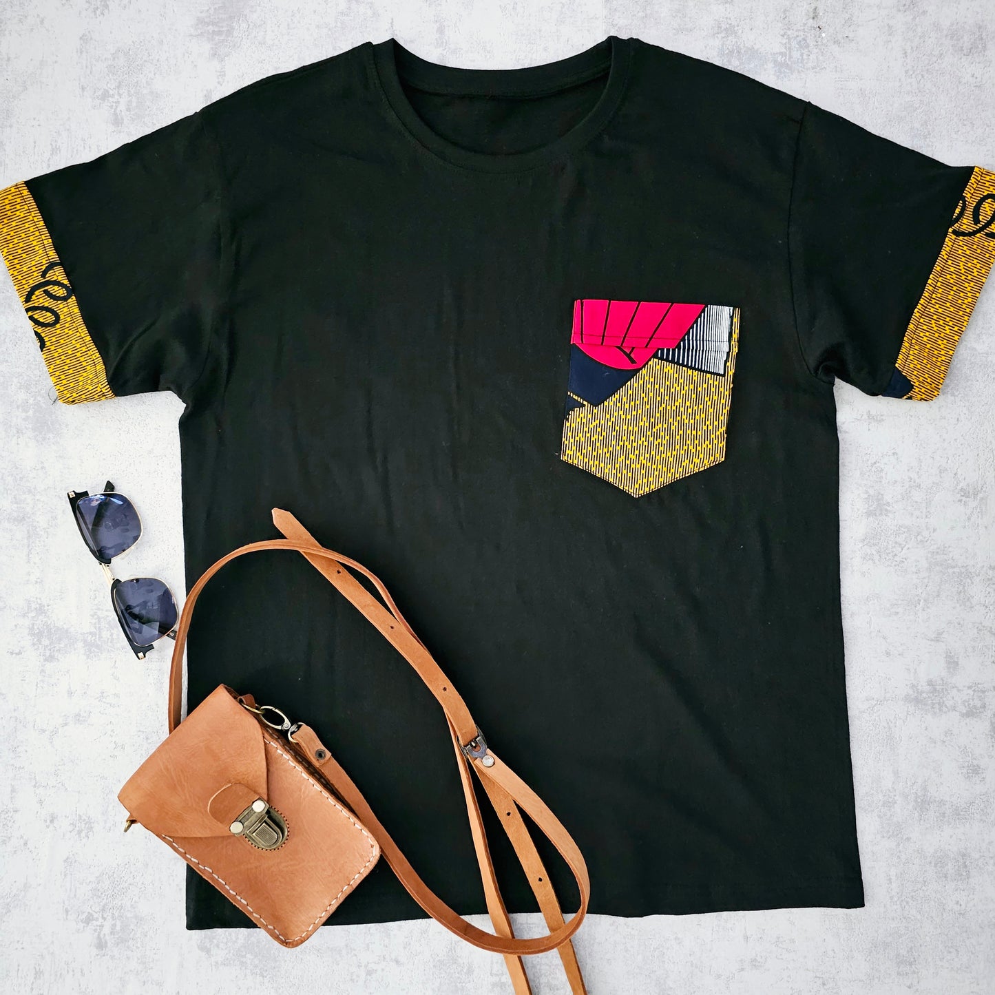 Africa Print Detailed T-Shirt | Bogolan Print Detail and Pocket