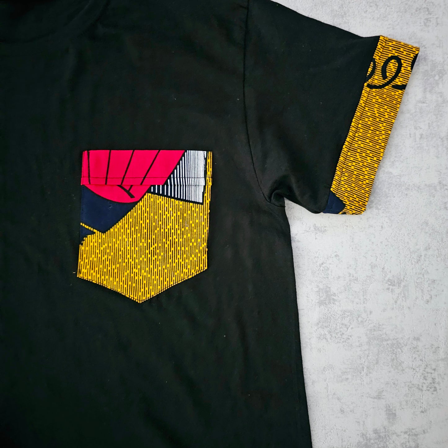 Africa Print Detailed T-Shirt | Bogolan Print Detail and Pocket