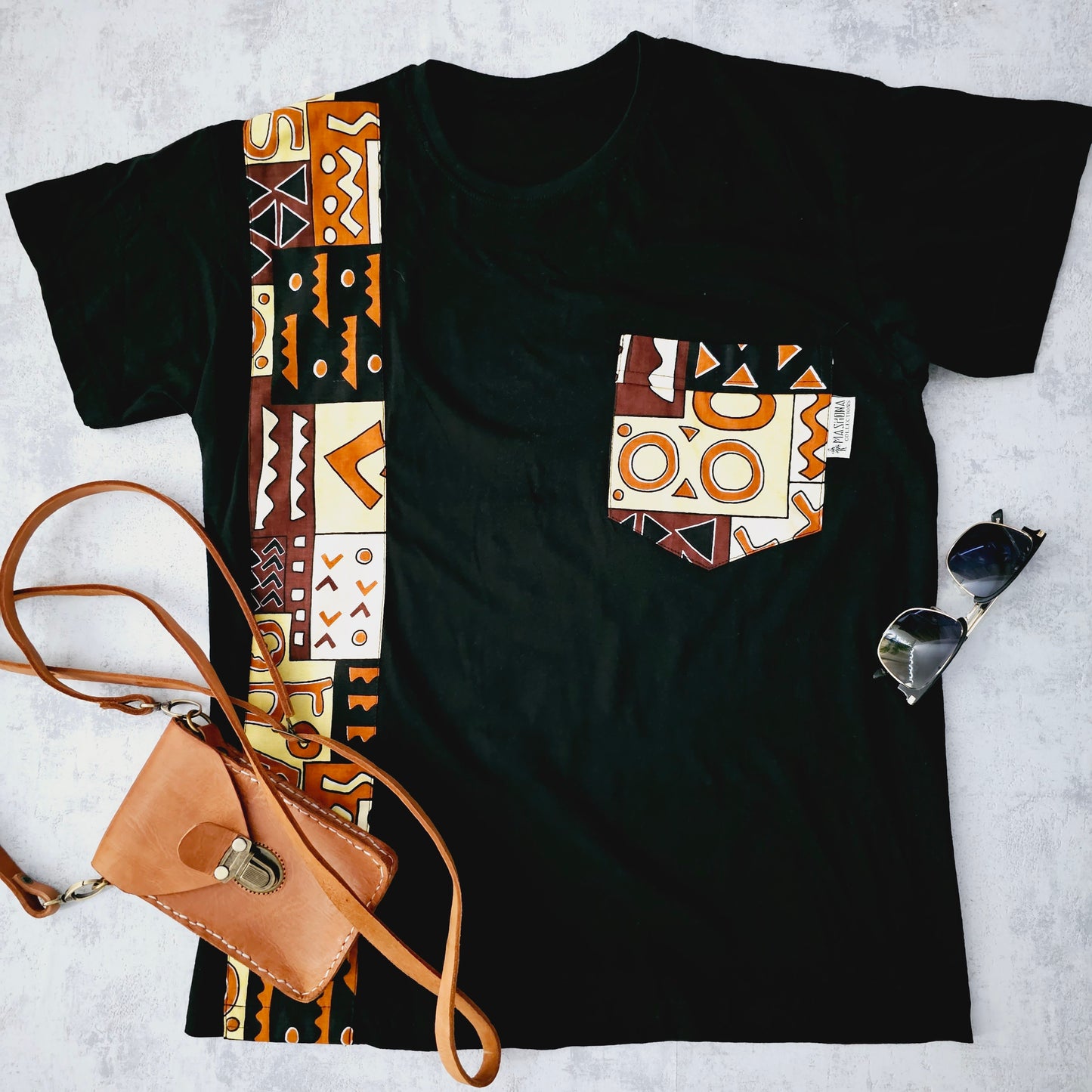 Copy of Africa Print Detailed T-Shirt | Ankara Detail and Pocket