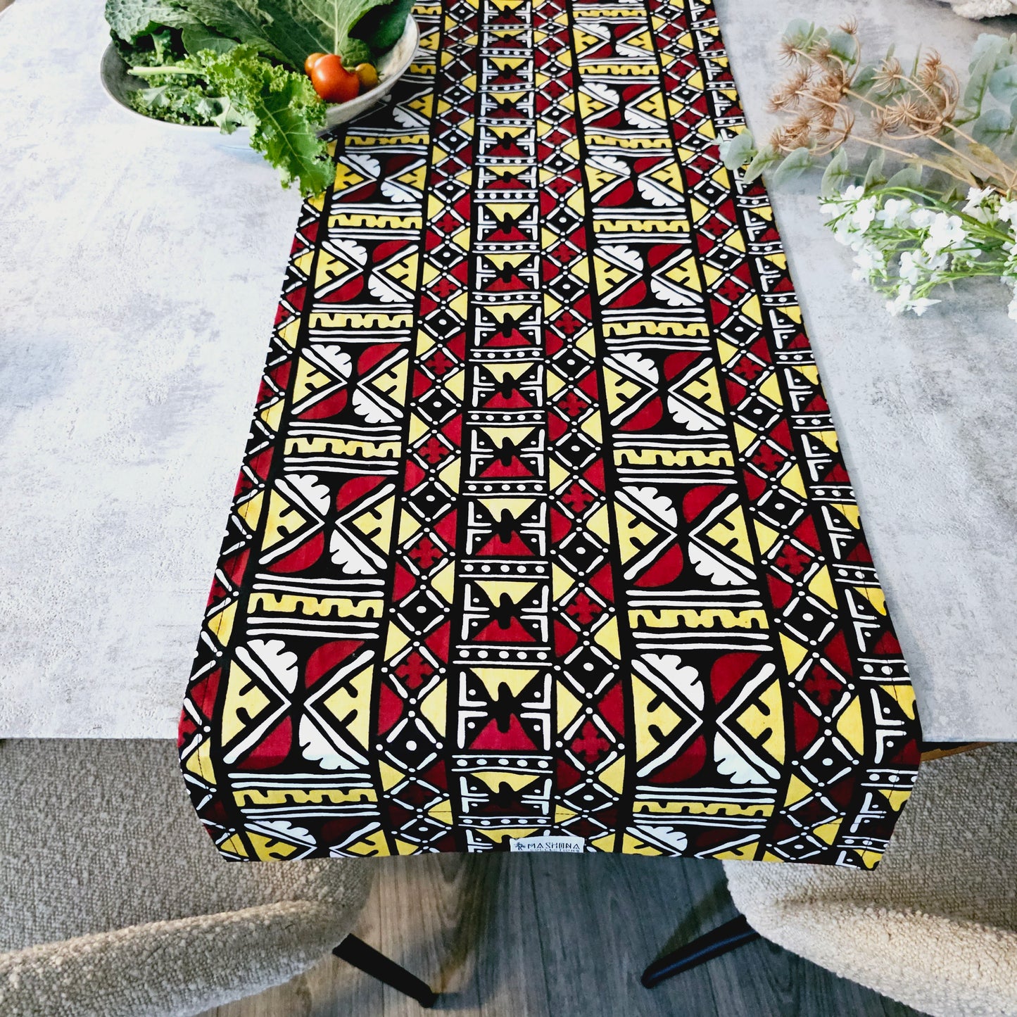 Handmade Table Runner 160x35cm | 180x35 | 200x35cm | African Print "Mudcloth" Bogolan Inspired Print Made from 100% African Print Fabric