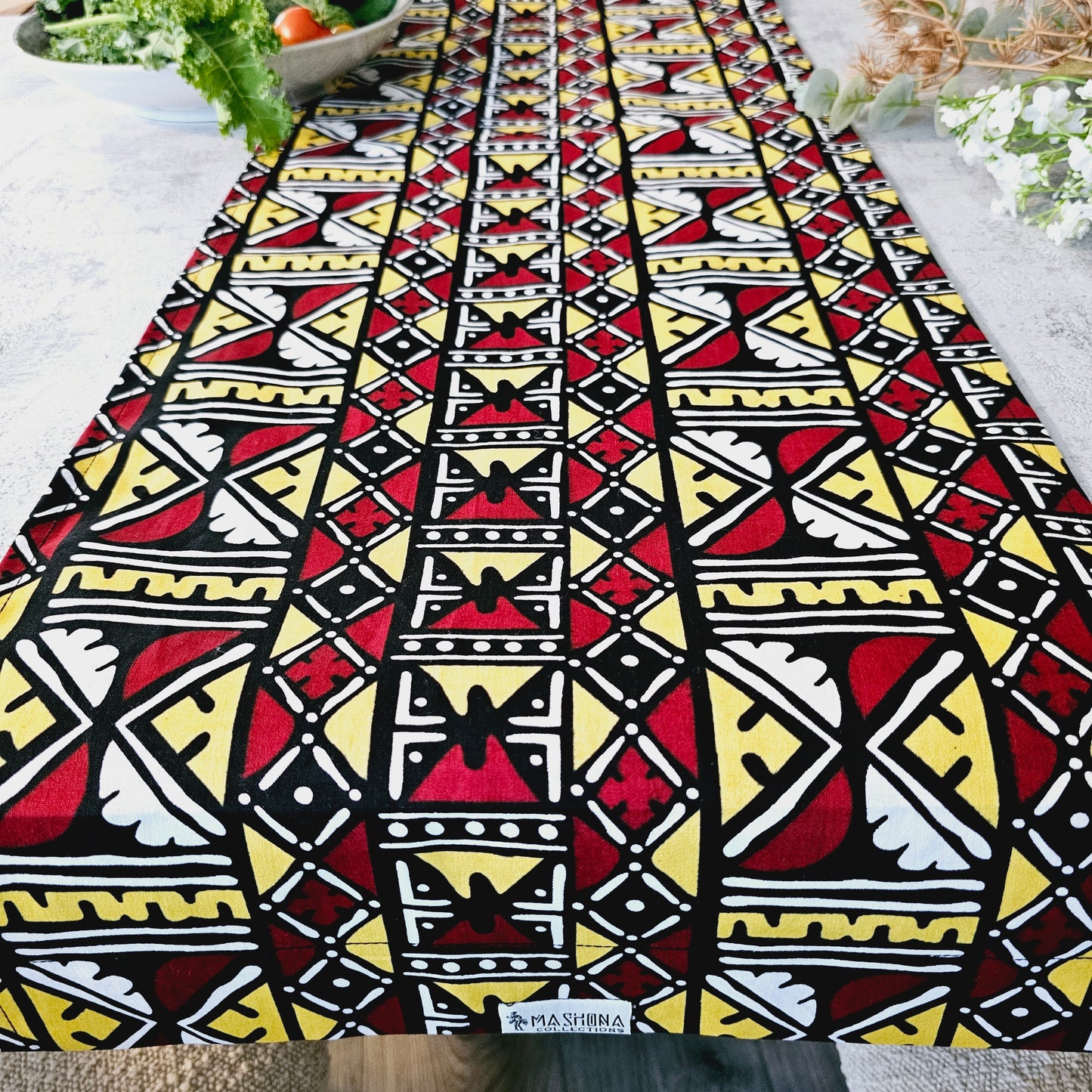 Handmade Table Runner 160x35cm | 180x35 | 200x35cm | African Print "Mudcloth" Bogolan Inspired Print Made from 100% African Print Fabric