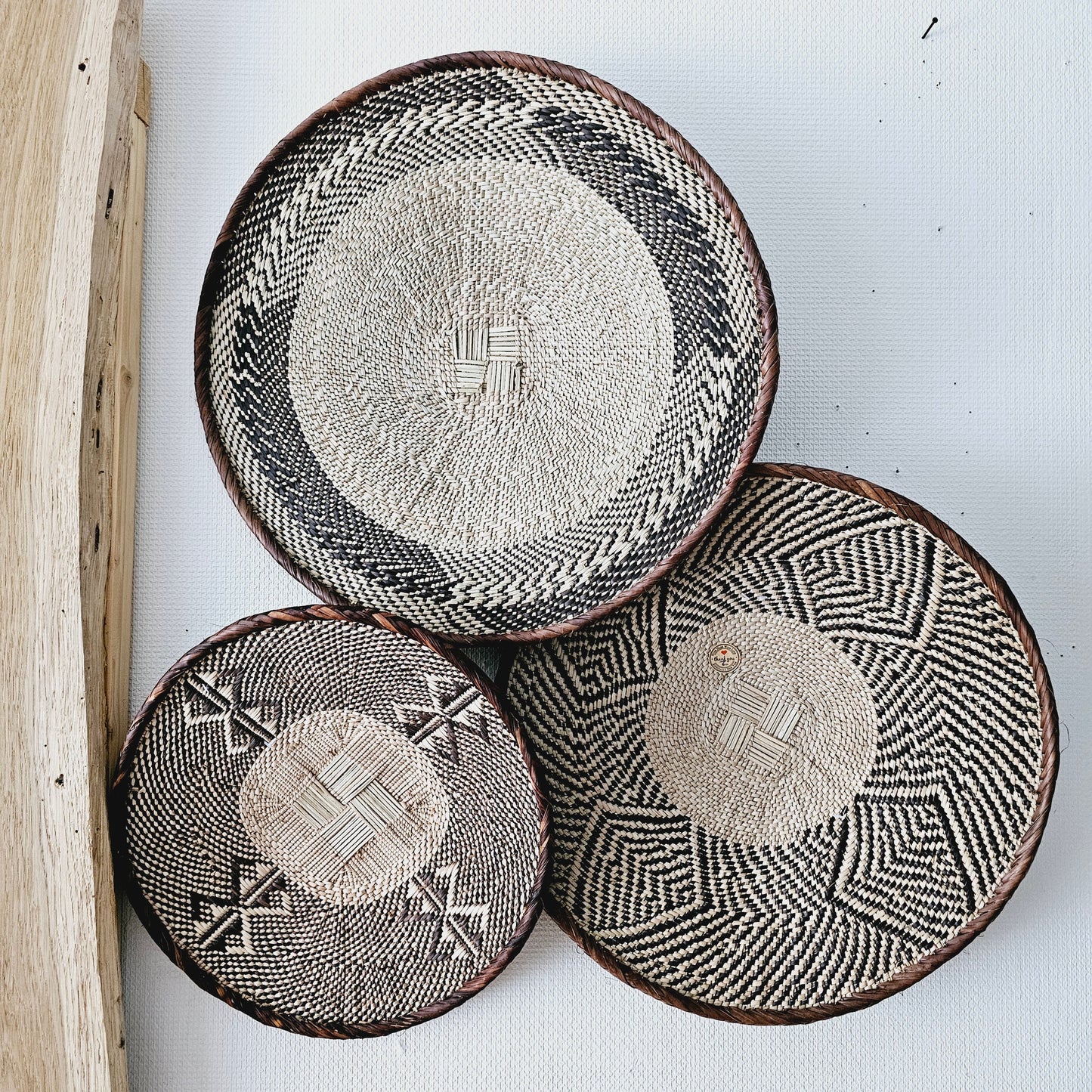 Set of 3 Handmade African Wall Baskets | Zimbabwe Baskets | Boho Wall Decor