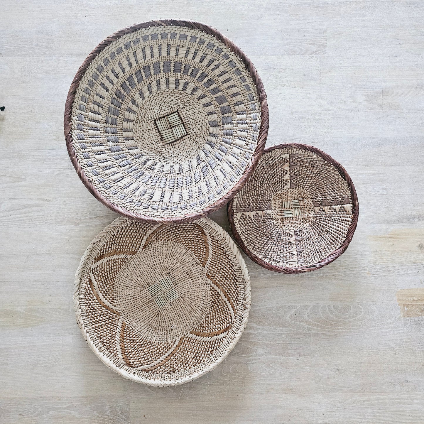 Set of 3 Handmade African Wall Baskets | Zimbabwe Baskets | Boho Wall Decor