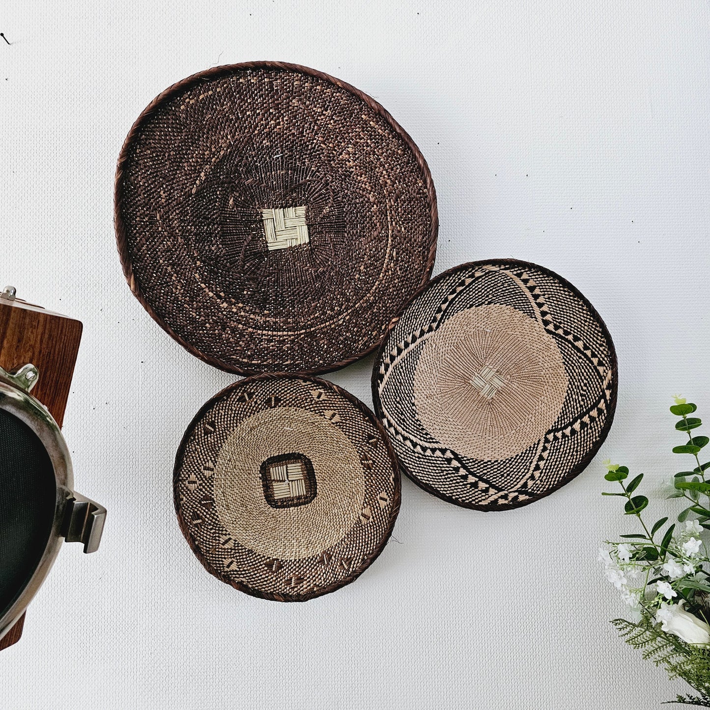 Set of 3 Handmade African Wall Baskets | Zimbabwe Baskets | Boho Wall Decor
