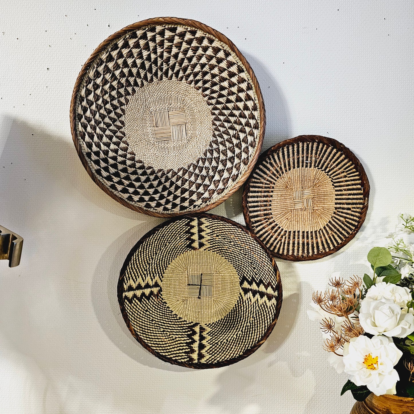 Set of 3 Handmade African Wall Baskets | Zimbabwe Baskets | Boho Wall Decor