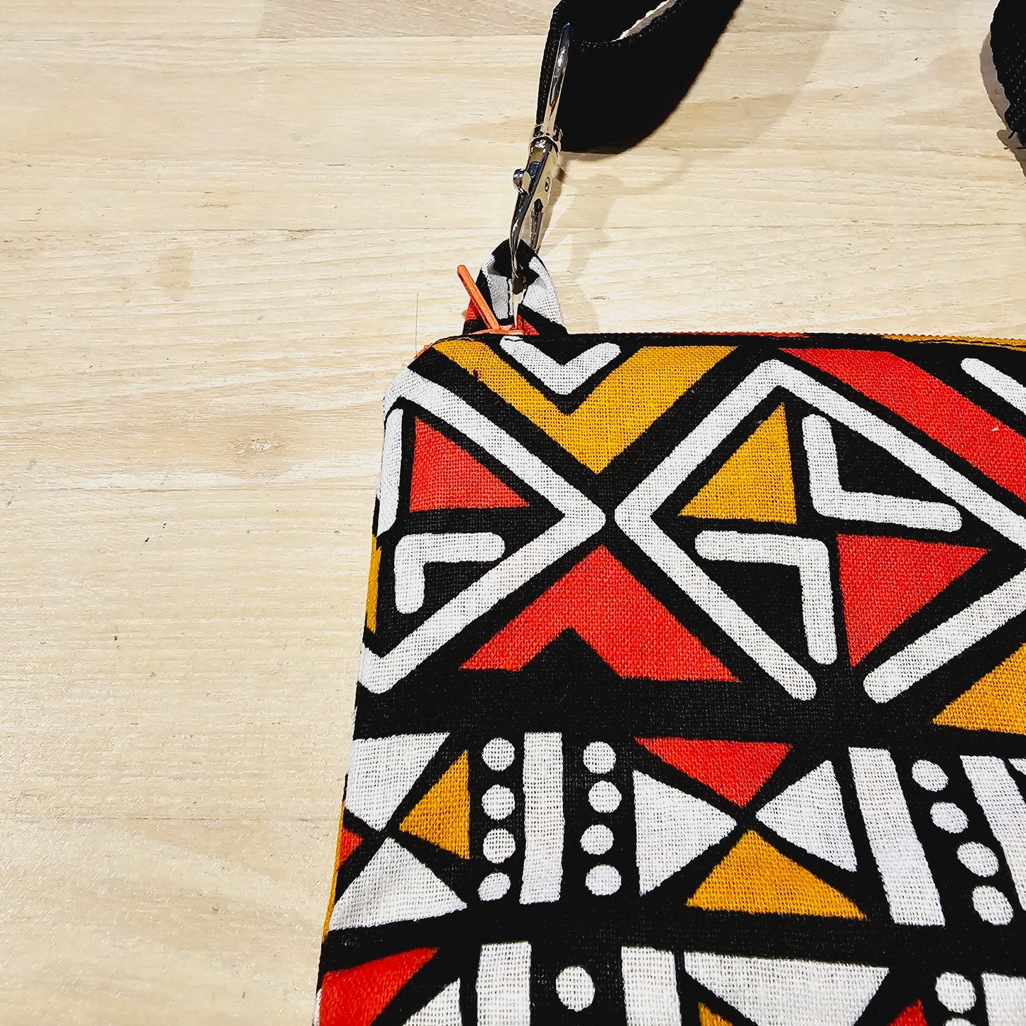 Handmade Phone Bag and Keyfob Set | African Ankara Print Fabric | Vegan Leather Detail | Adjustable Shoulder Strap