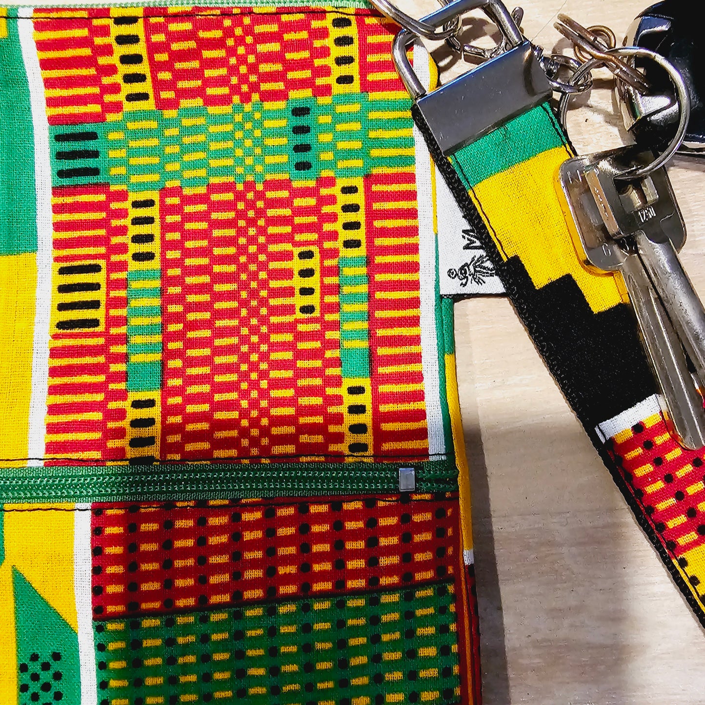 Handmade Phone Bag and Keyfob Set | African Ankara Print Fabric | Vegan Leather Detail | Adjustable Shoulder Strap