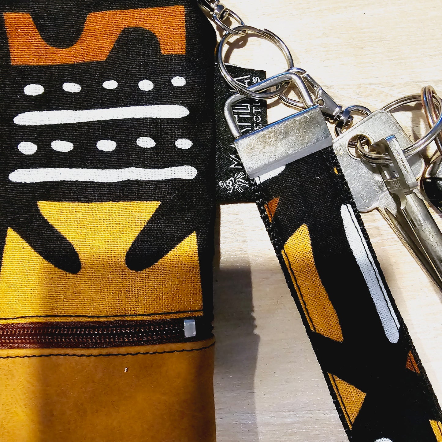 Handmade Phone Bag and Keyfob Set | African Ankara Print Fabric | Vegan Leather Detail | Adjustable Shoulder Strap