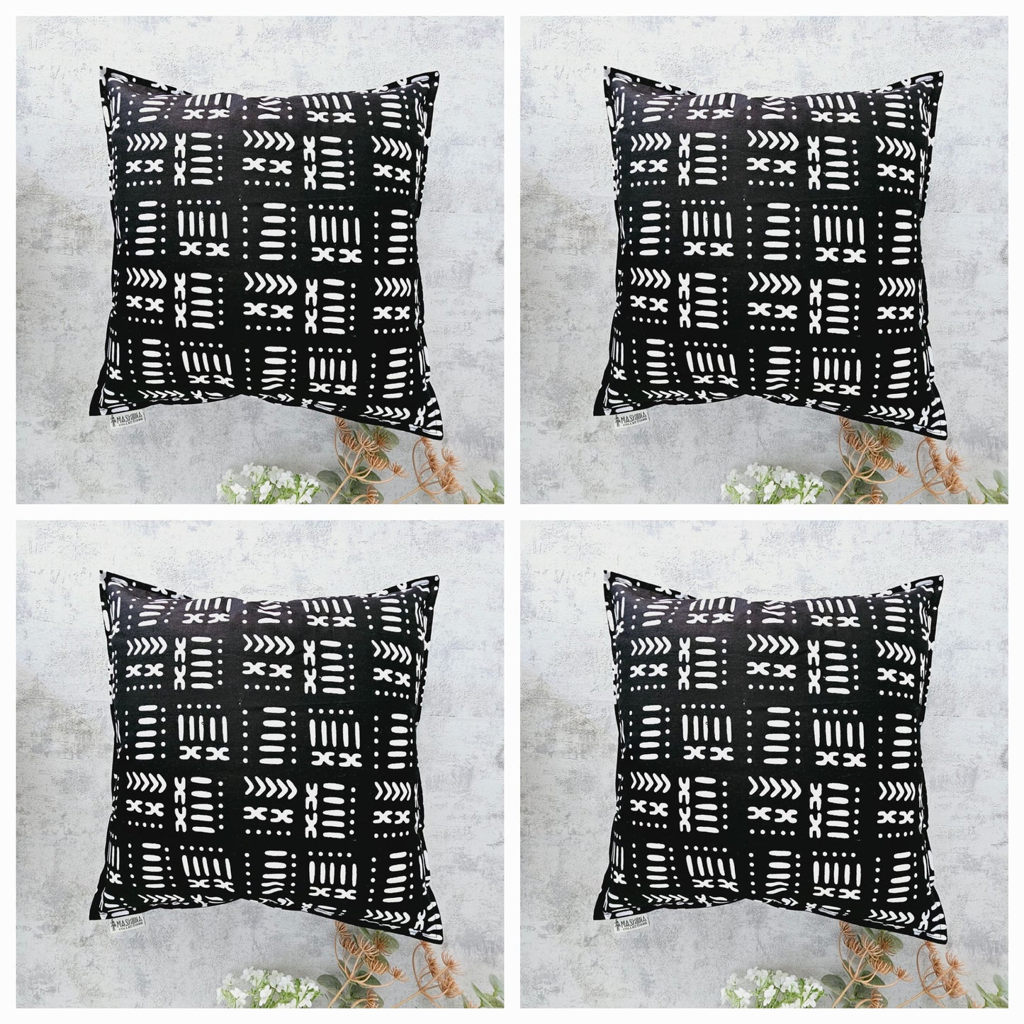 Set of 2 / 4 African Print | 40x40cm | Mudcloth Boho Cushion Cover 100% Cotton Wax Ankara Fabric