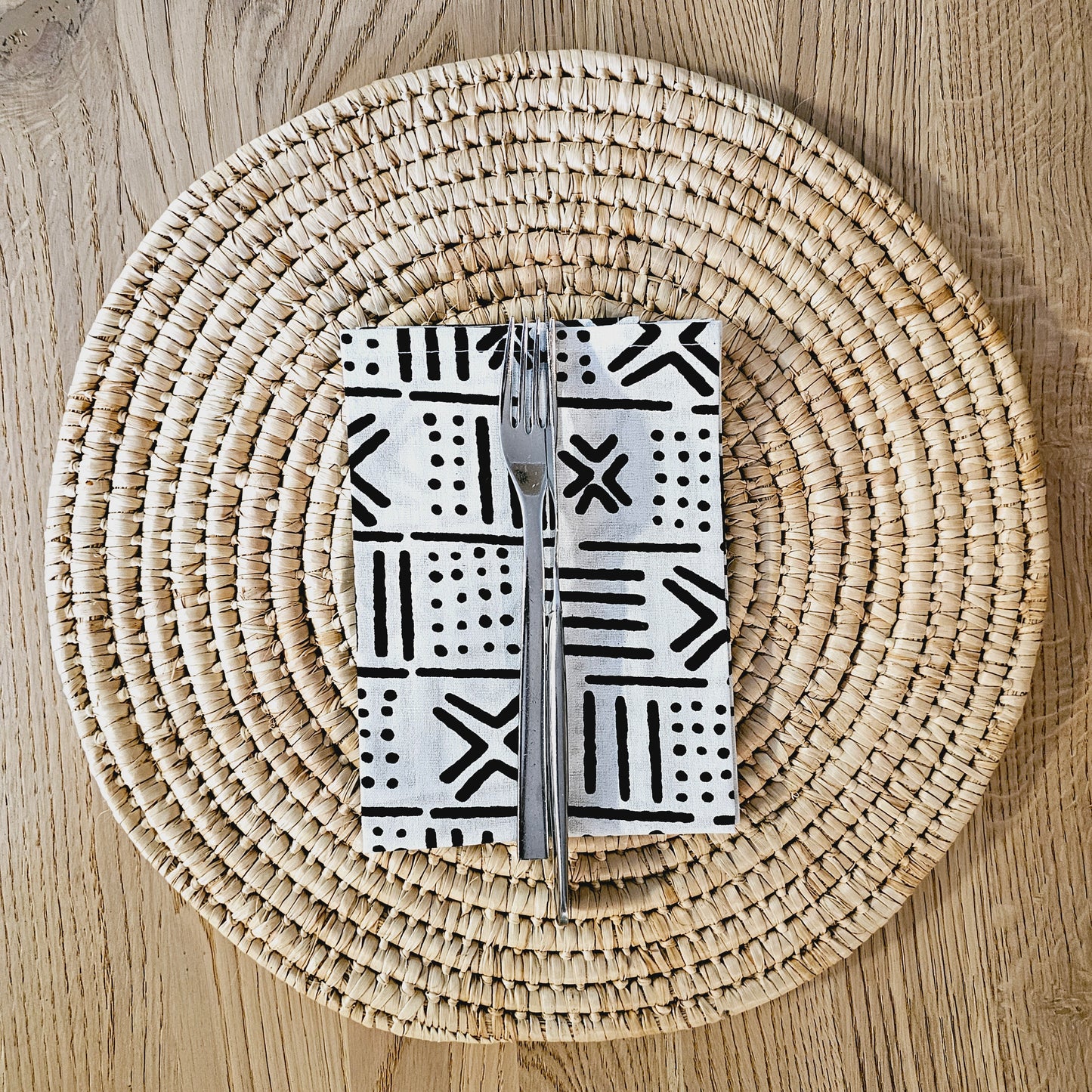 Set of 4 | 8 Napkins | 40x40cm | Black Mudcloth Print, Ankara Wax, 100% Cotton