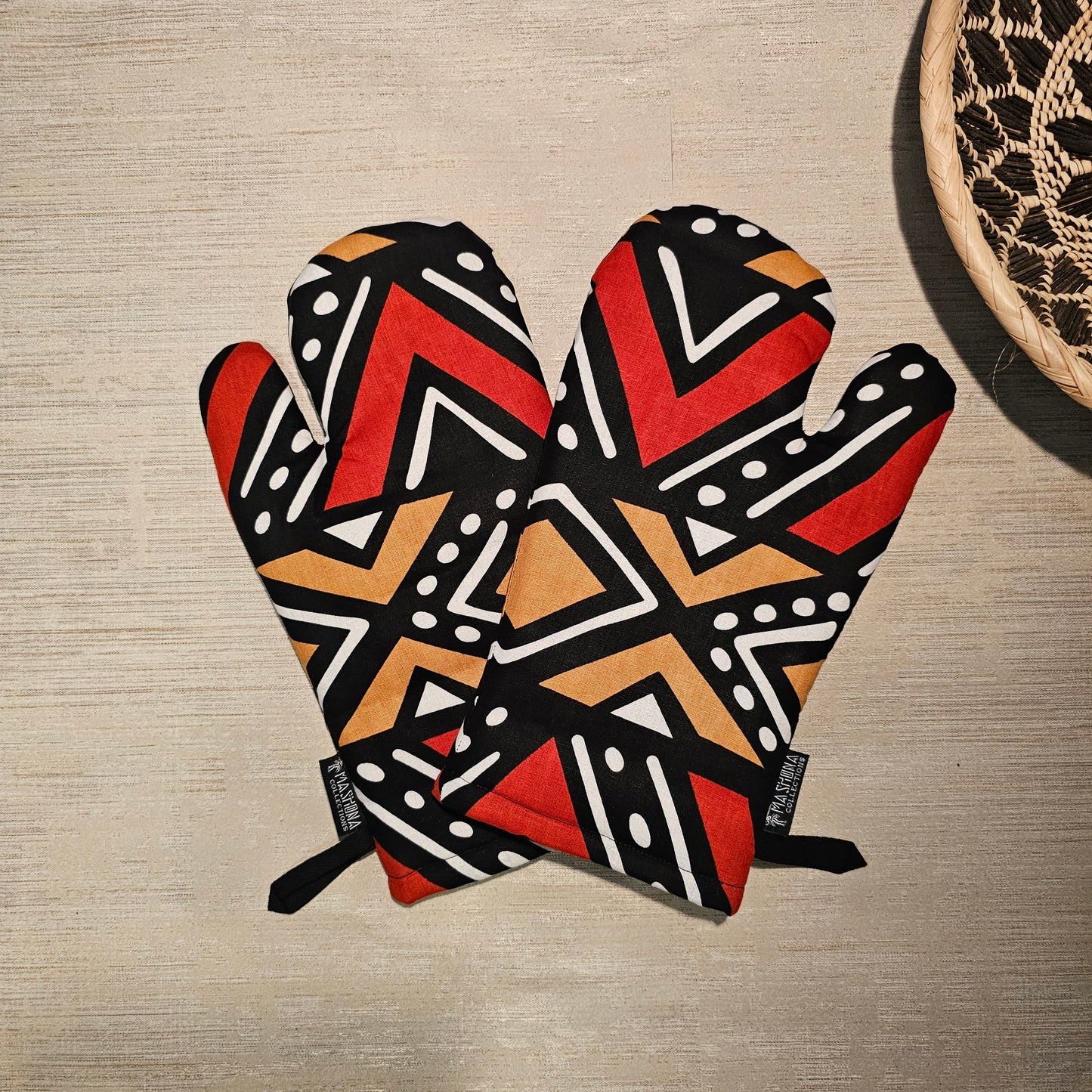 Set of 2 Oven Gloves Handmade "Mudcloth" Bogolan Print Inspired African Print