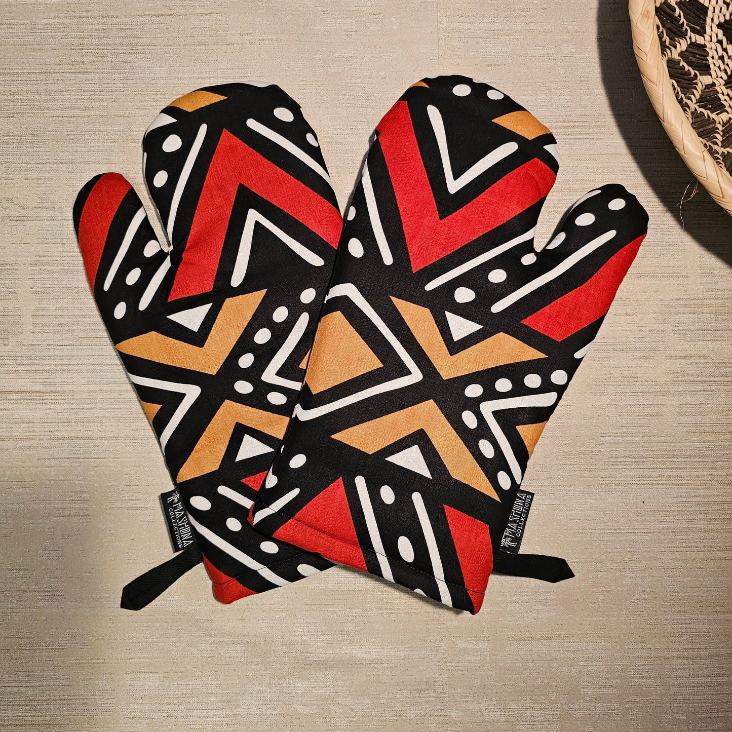 Set of 2 Oven Gloves Handmade "Mudcloth" Bogolan Print Inspired African Print
