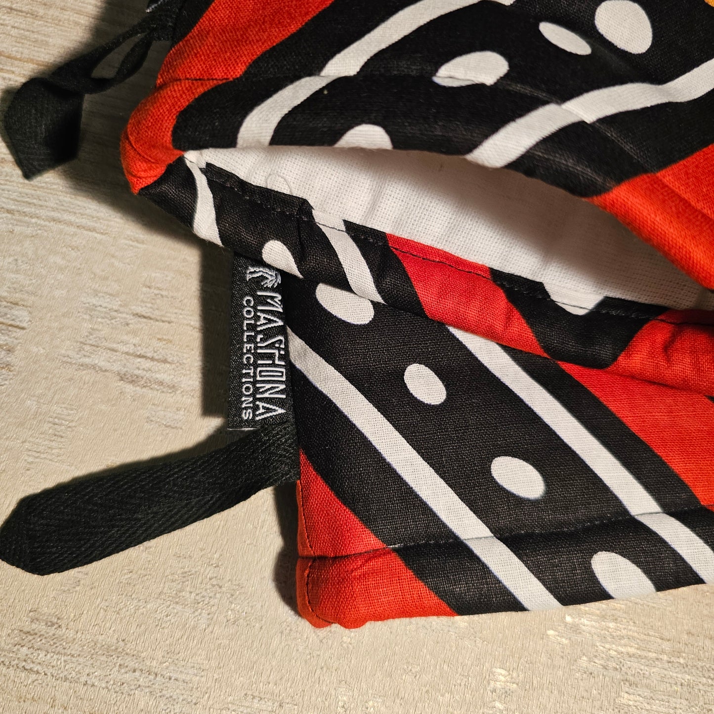 Set of 2 Oven Gloves Handmade "Mudcloth" Bogolan Print Inspired African Print