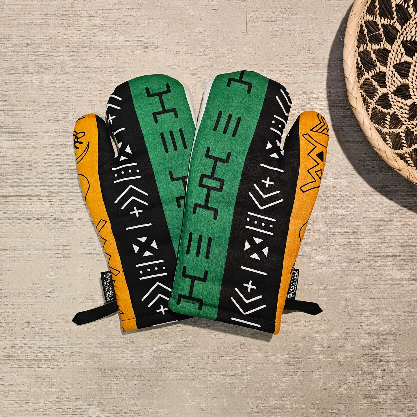 Handmade Apron and Matching Oven Gloves Set | 100% Cotton African Print Fabric