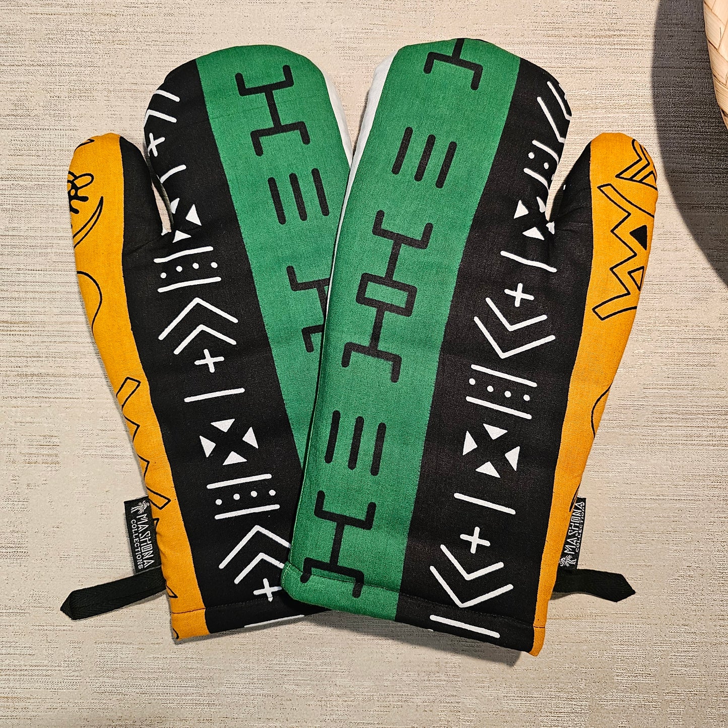 Set of 2 Handmade "Mudcloth" Bogolan Print Inspired African Print Oven Glove