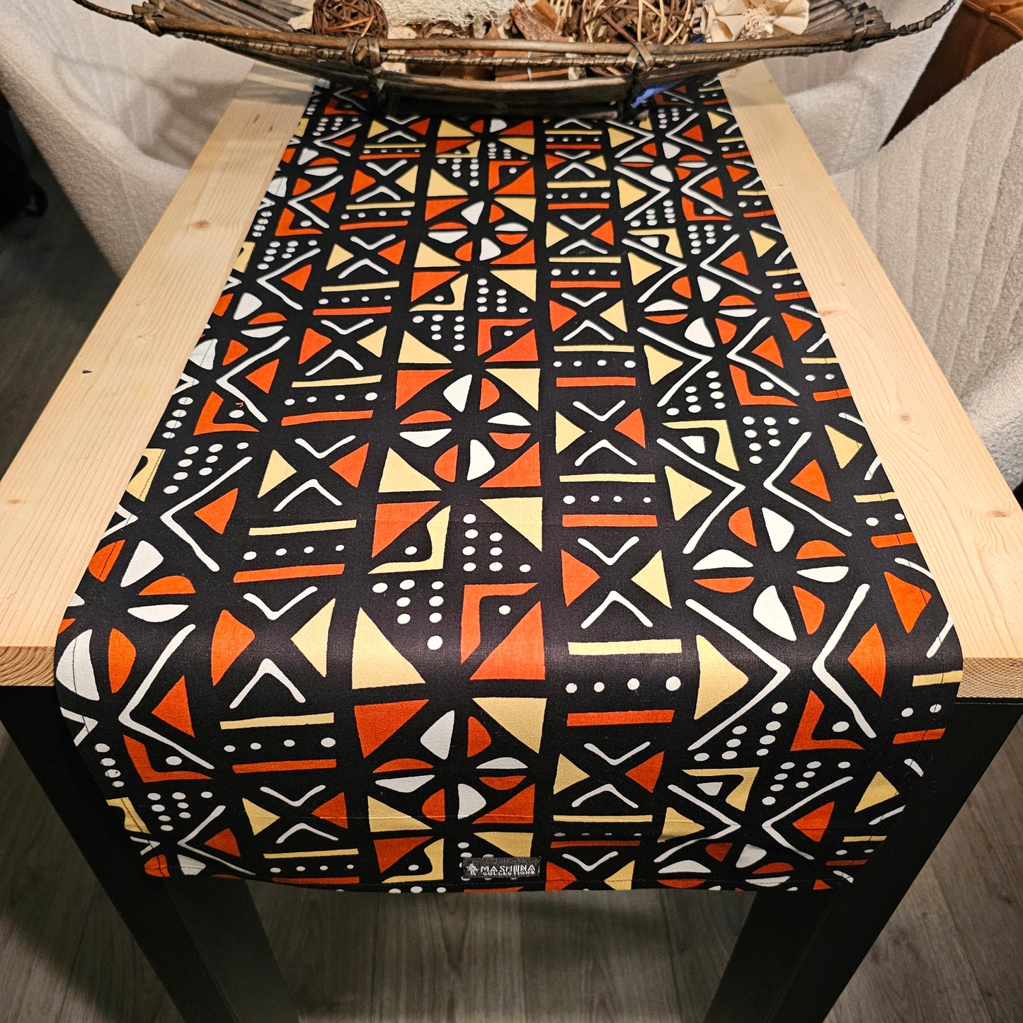 Handmade Table Runner 160x35cm | 180x35cm |200x35cm | African Print "Mudcloth" Bogolan Inspired Fabric 100% Cotton