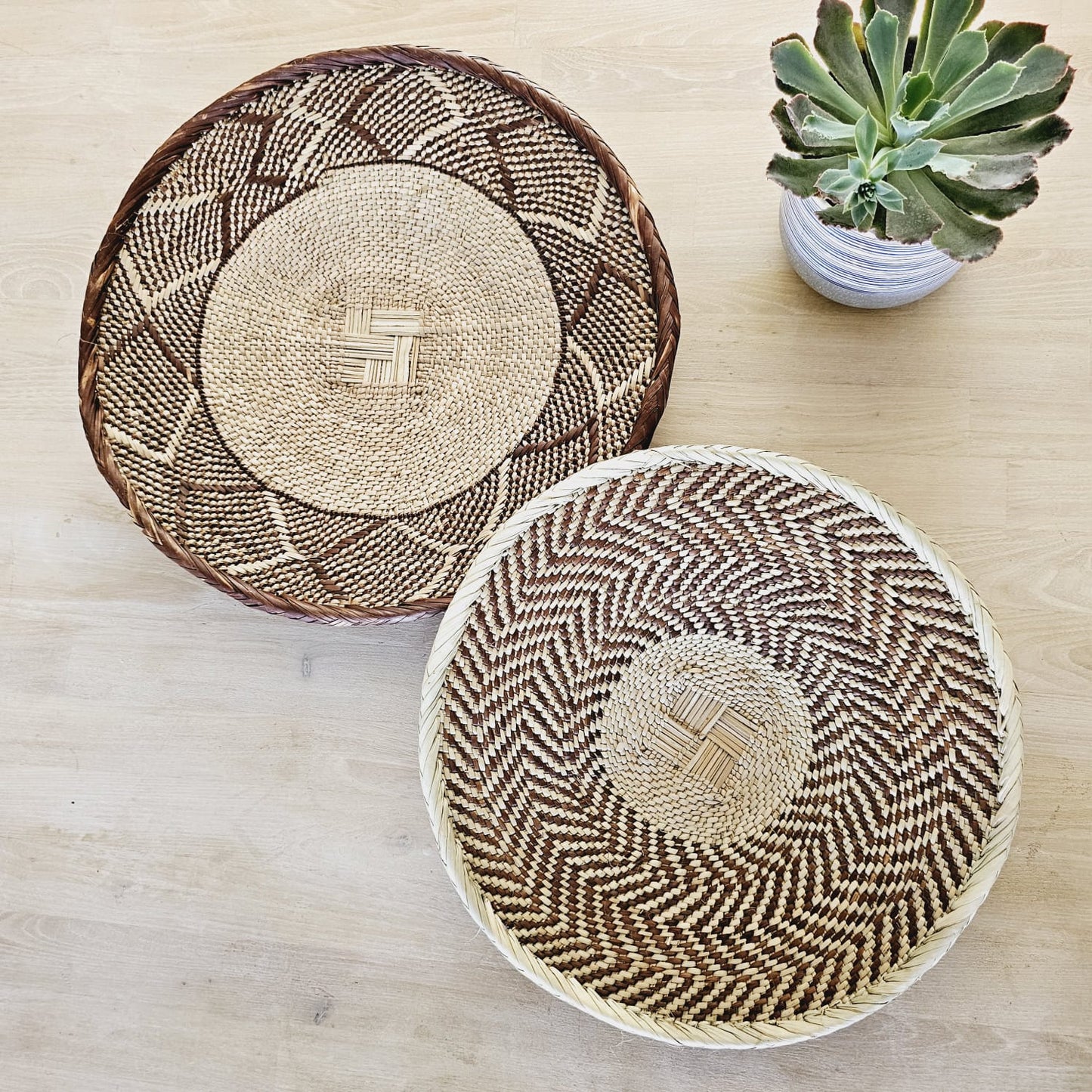 Set of 2 Handmade African Wall Baskets | Zimbabwe Baskets | Boho Wall Decor