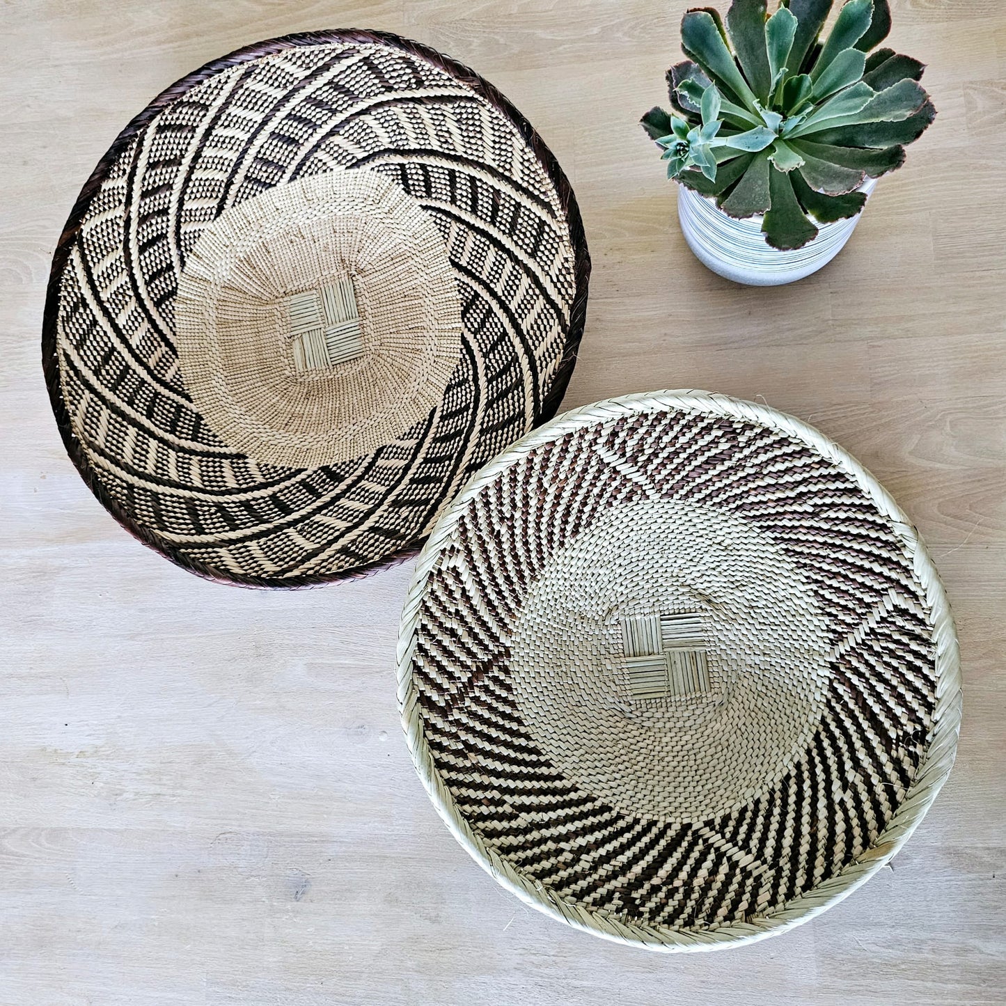 Set of 2 Handmade African Wall Baskets | Zimbabwe Baskets | Boho Wall Decor