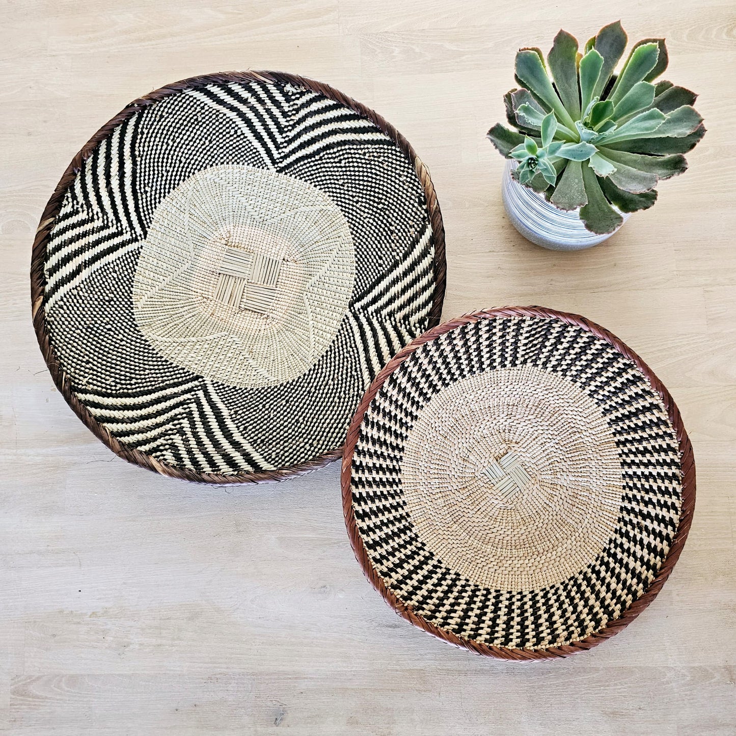 Set of 2 Handmade African Wall Baskets | Zimbabwe Baskets | Boho Wall Decor