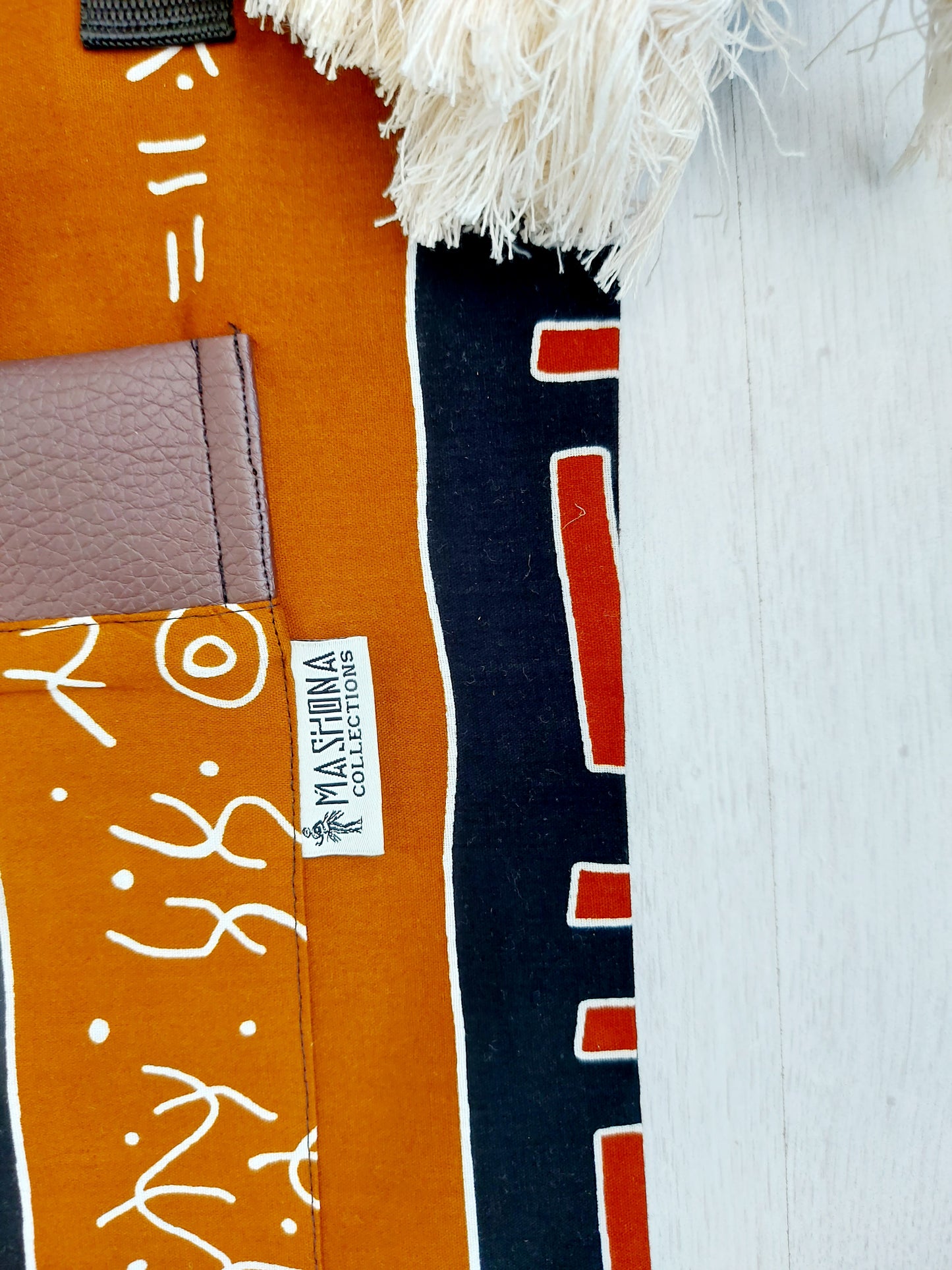 Handmade African Print Tote Bag | Beach Bag | Shopping Bag | Vegan Leather Detail
