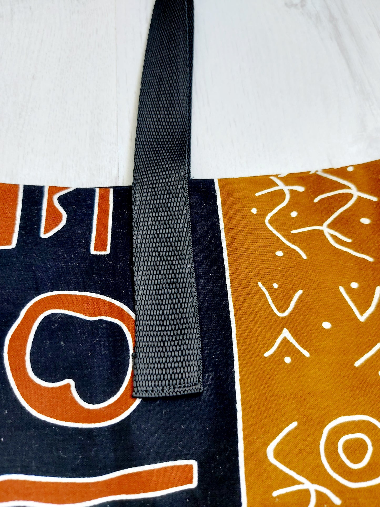 Handmade African Print Tote Bag | Beach Bag | Shopping Bag | Vegan Leather Detail
