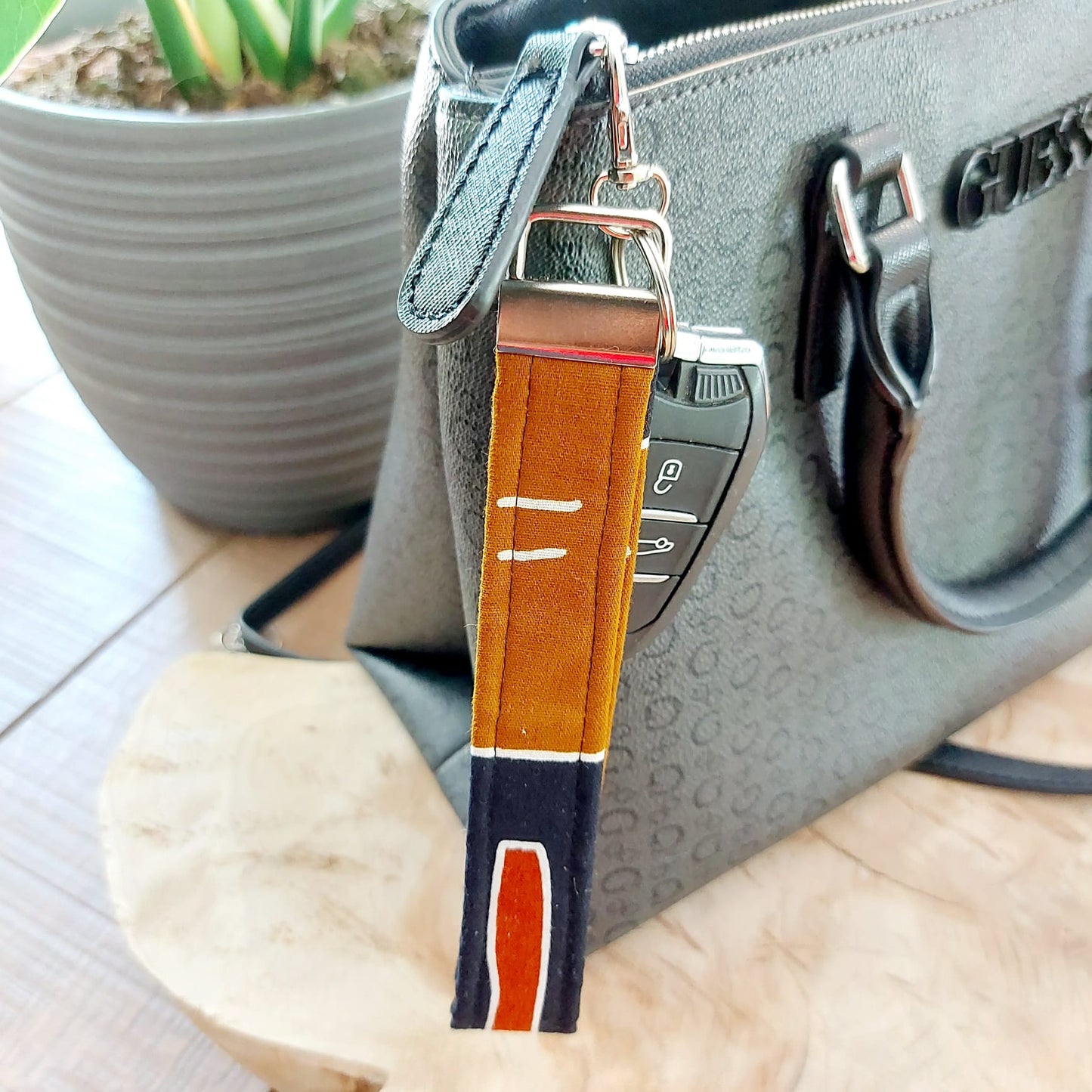 African Print and Leather Key Fob | Wristlet | Key Holder