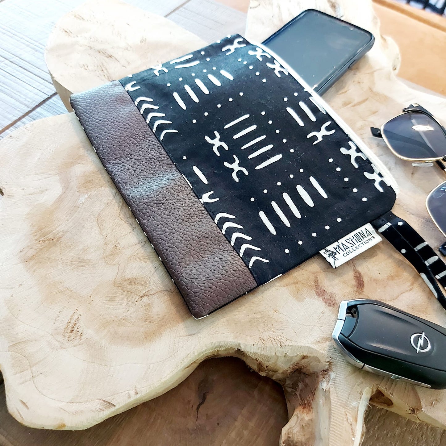 African Print Zipper Pouch | Make-up Bag | Pencil Case | Vegan Leather Detail