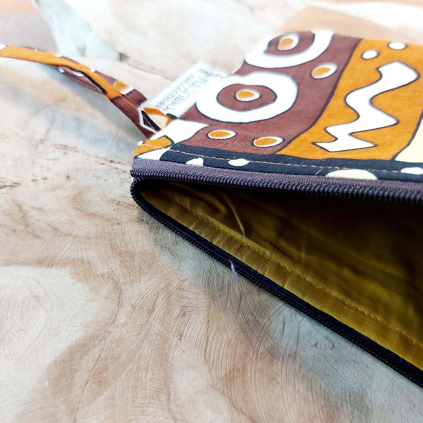 African Print Zipper Pouch | Make-up Bag | Pencil Case | Vegan Leather Detail