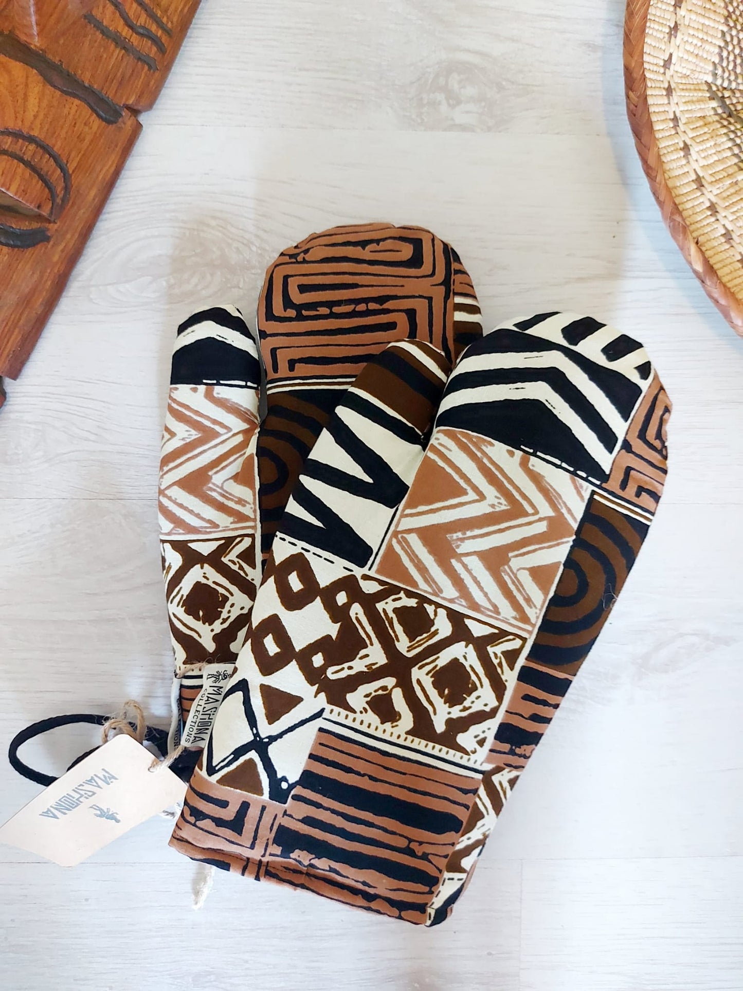 Set of 2 Handmade "Mudcloth" Bogolan Print Inspired African Print Oven Glove
