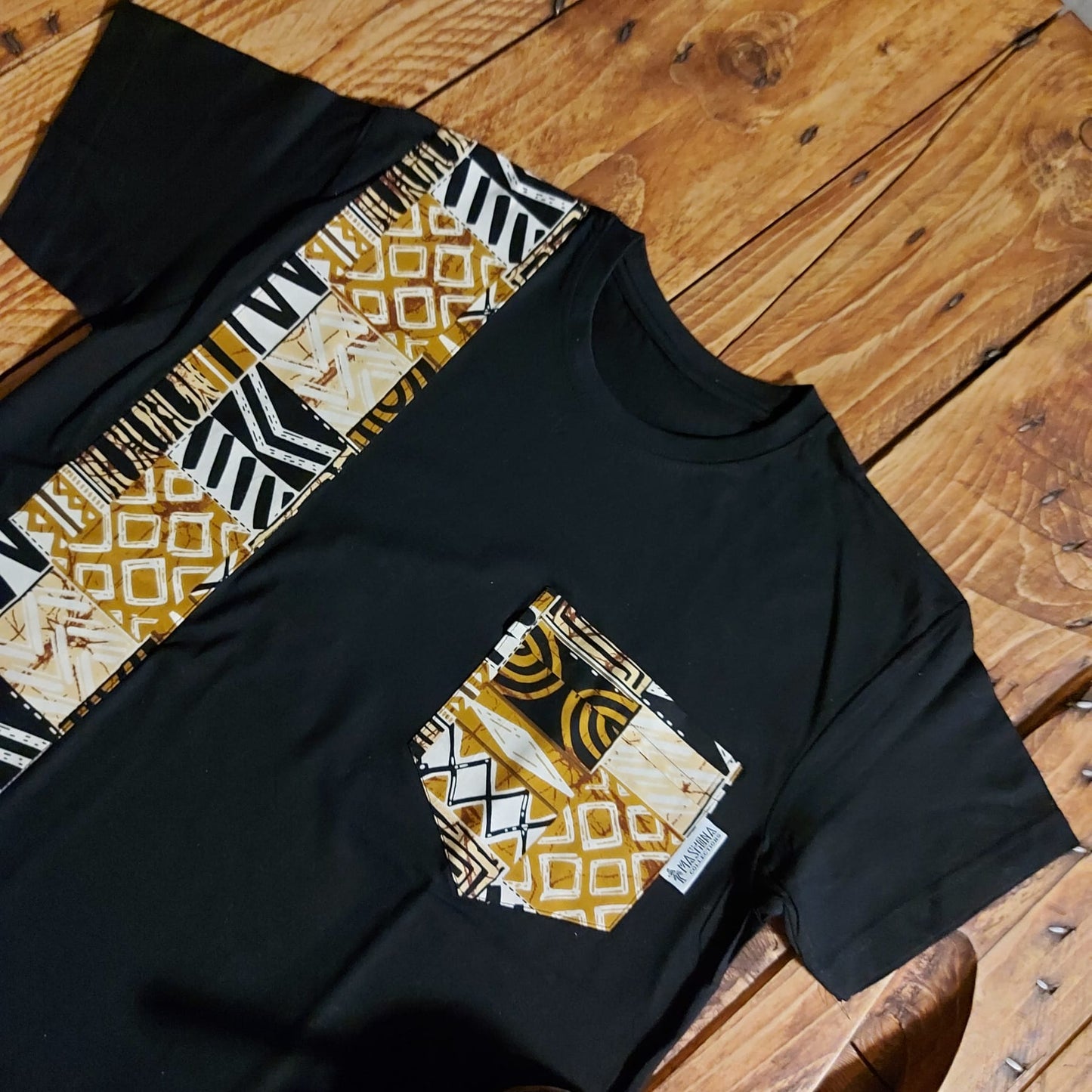 Africa Print Detailed T-Shirt | Bogolan Print Detail and Pocket