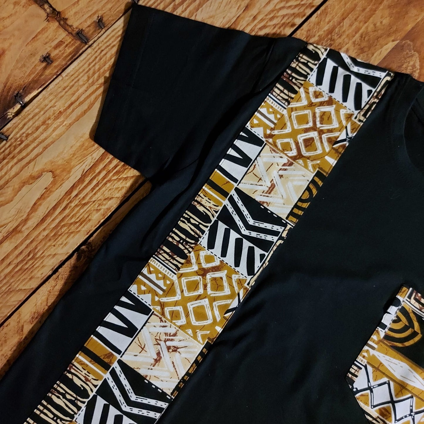 Africa Print Detailed T-Shirt | Bogolan Print Detail and Pocket