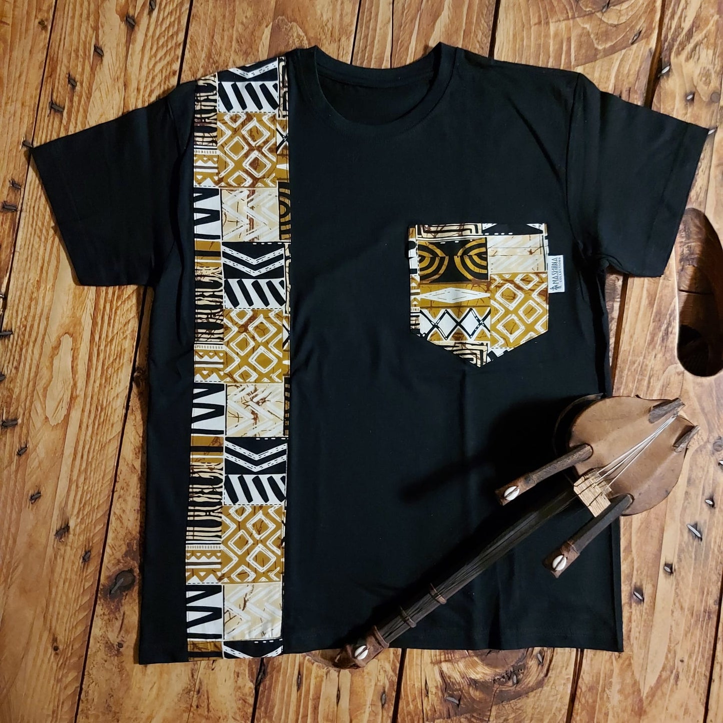 Africa Print Detailed T-Shirt | Bogolan Print Detail and Pocket