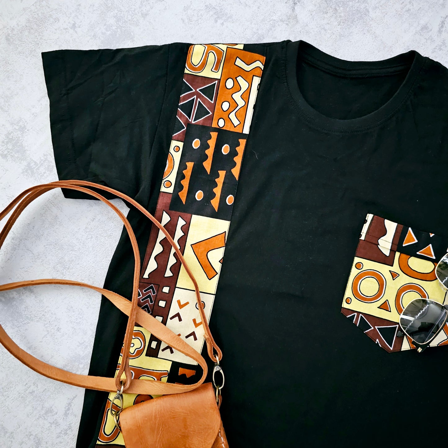 Copy of Africa Print Detailed T-Shirt | Ankara Detail and Pocket