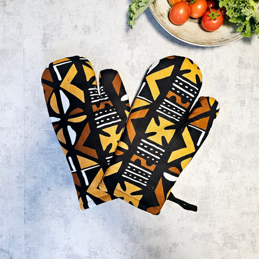 Set of 2 Handmade "Mudcloth" Bogolan Print Inspired African Print Oven Glove