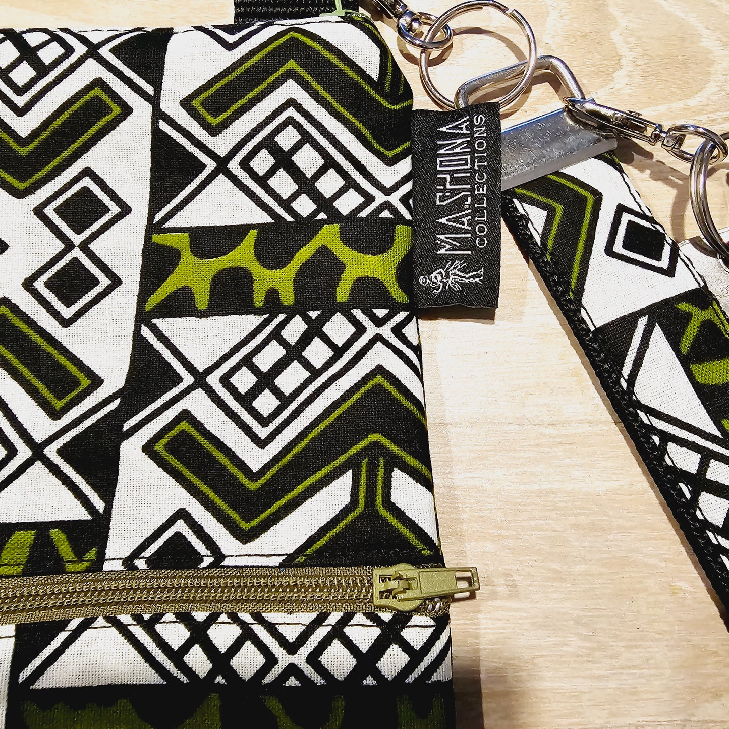Handmade Phone Bag and Keyfob Set  | African Ankara Print Fabric | Vegan Leather Detail | Adjustable Shoulder Strap