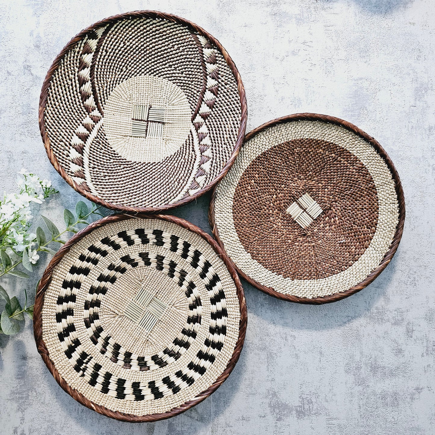 Set of 3 Handmade African Wall Baskets | Zimbabwe Baskets | Boho Wall Decor