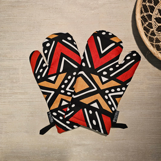 Set of 2 Oven Gloves Handmade "Mudcloth" Bogolan Print Inspired African Print