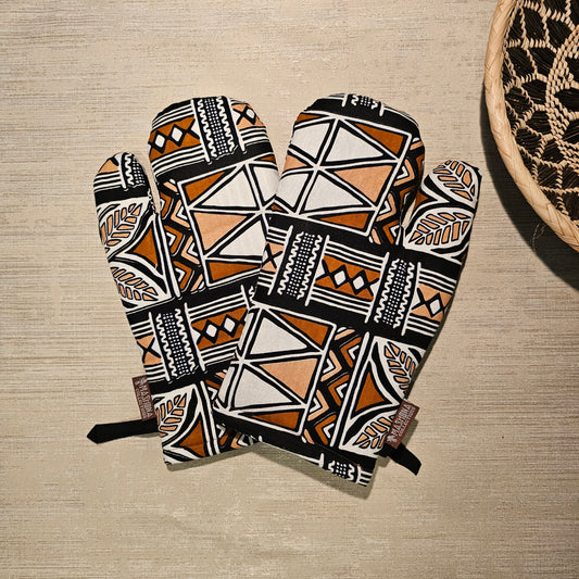 Set of 2 Oven Gloves Handmade "Mudcloth" Bogolan Print Inspired African Print