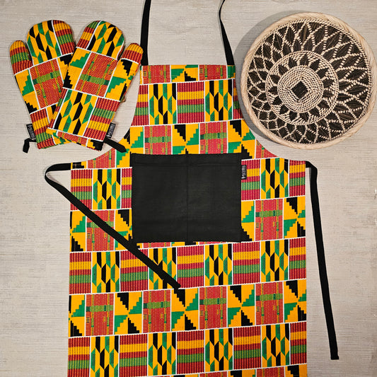 Apron and Matching Oven Gloves Set | 100% Cotton African Print Fabric