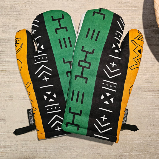 Set of 2 Handmade "Mudcloth" Bogolan Print Inspired African Print Oven Glove