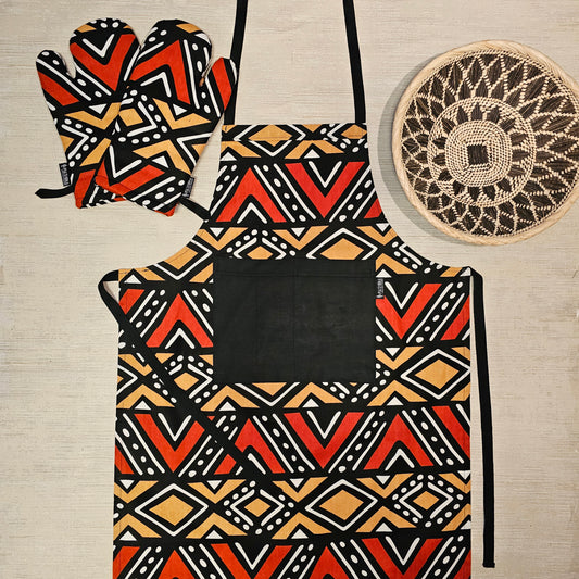 Handmade Apron and Matching Oven Gloves Set | 100% Cotton African Print Fabric