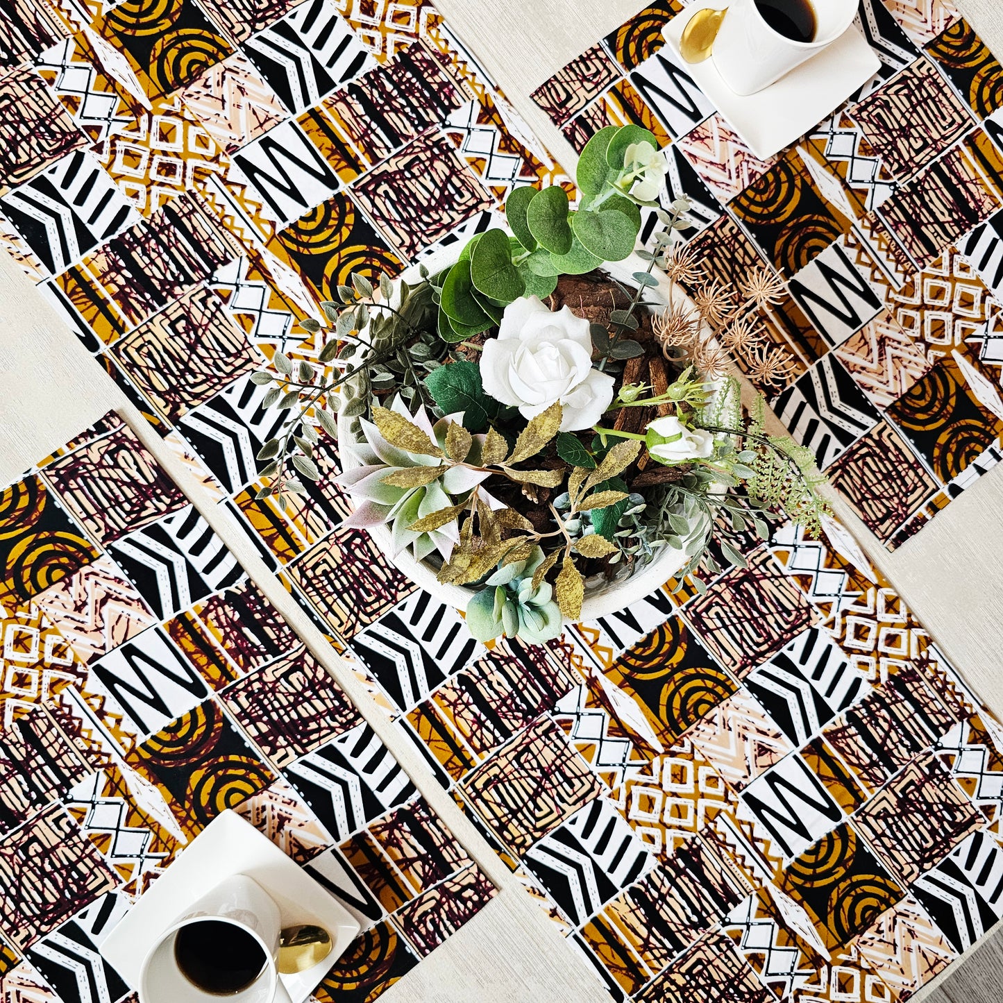 Handmade Table Runner and Set of 4 Placemats | Made from 100% Cotton African Print Fabric