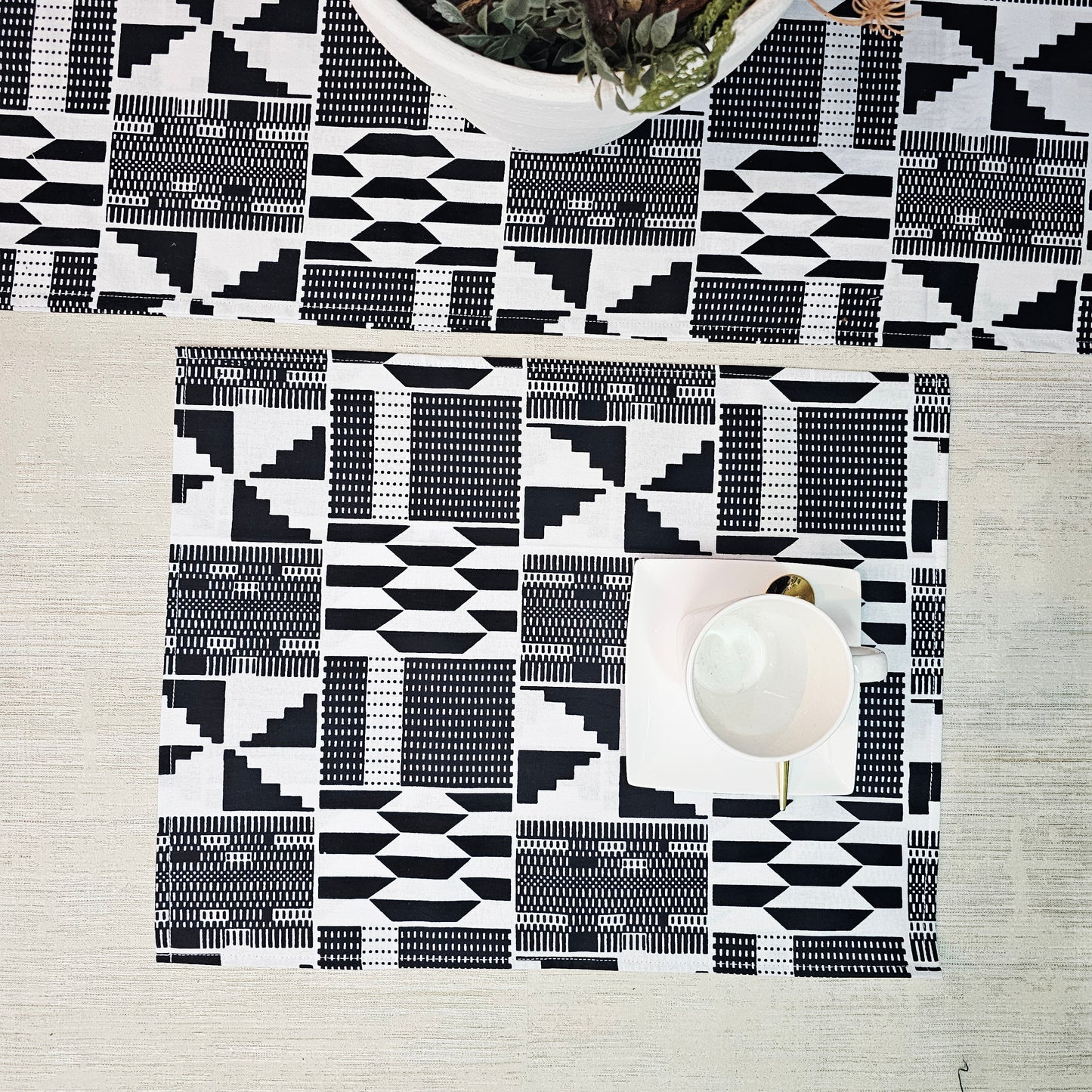 Table Runner and Set of 4 Placemats | 100% Cotton African Print Fabric