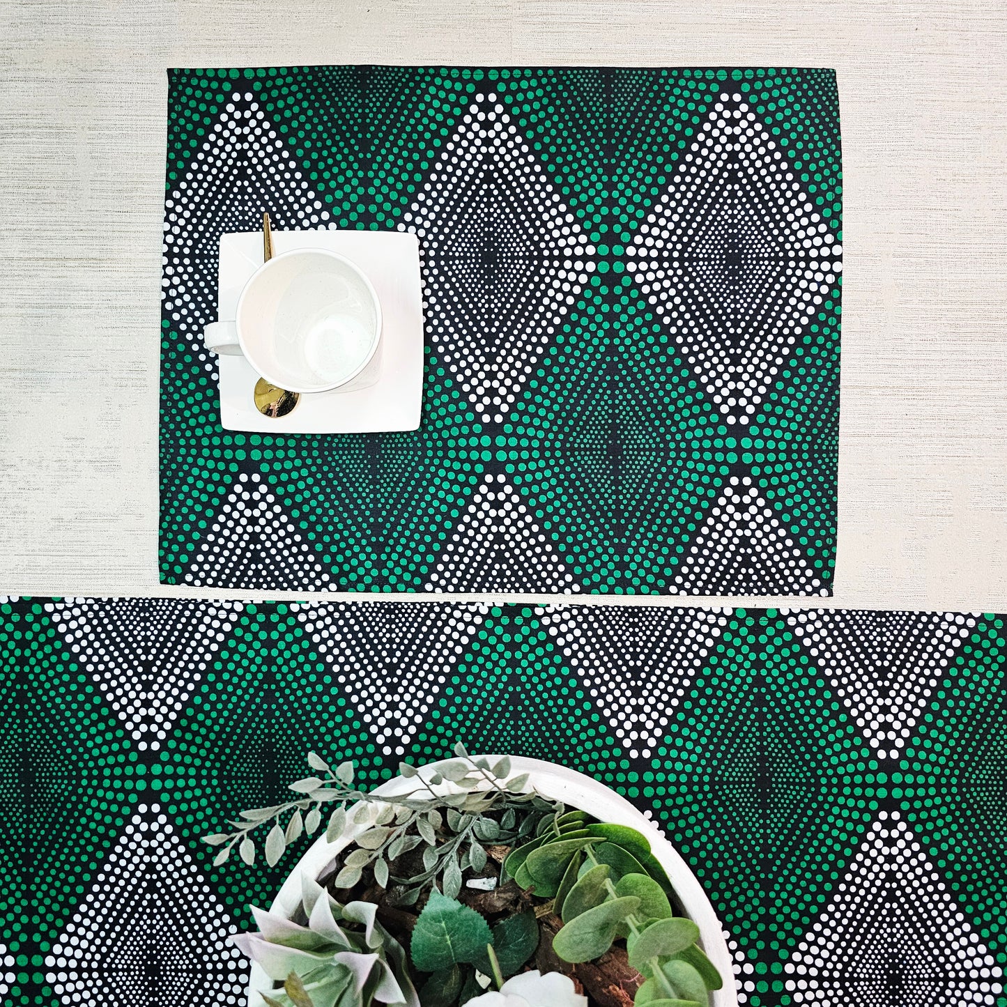 Table Runner and Set of 4 Placemats | 100% Cotton African Print Fabric